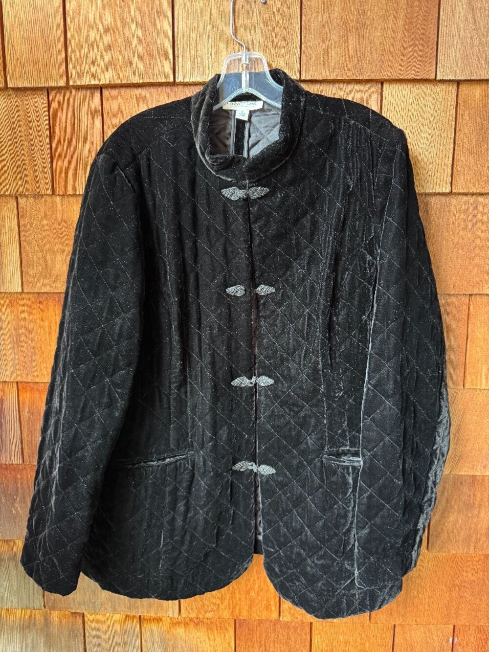 Coldwater Creek Quilted Black Velvet Jacket Toggle Button Jacket in Women's XL